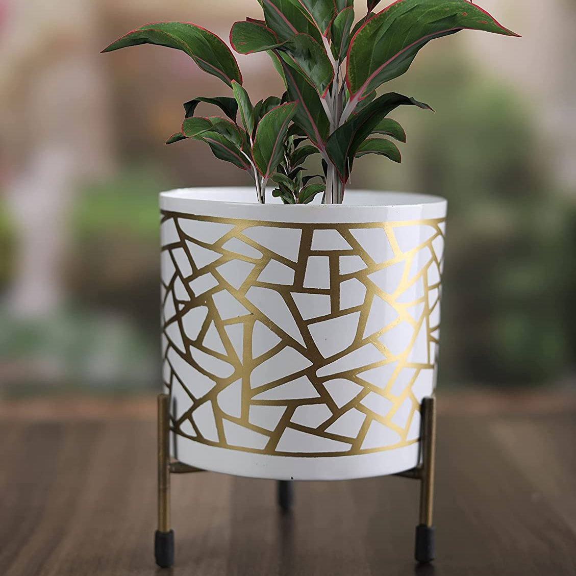 Metal Golden Print Pot  | Stand for Living Room,Balcony Decoration- Buy1 Get1 Offer