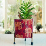 Iron Stand with Pot Red Color with Elephant Print- Buy1 Get1 Offer