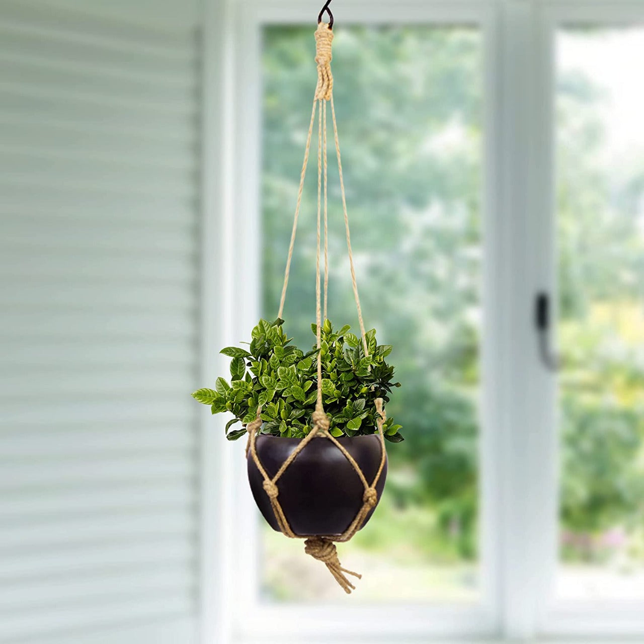 Hanging Planter Stand with Macrame Rope ,Black Metal Pot / Copper Pot Model - EA1350