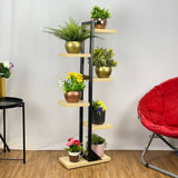 Planter Stand Metal Black GLOSSAM - Single Stand with Wooden Planks